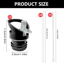 Pack of 3 Straw Lids, Portable Water Bottle Cap, Straw Lid for Bottles with Wide Mouth, for Water Bottles, Stand Bottles, Water Bottles with Sports Cap, Black