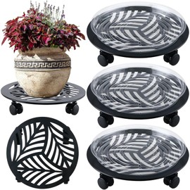 3 Packs Large Metal Plant Caddy with PU Wheels 13" Heav-Duty Wroght Iron Rolling Plant Stands Indoor Outdoor Wheeled Plant Dolly Planter Mover Rollers Plant Trolley Cart, Plant Saucers Included