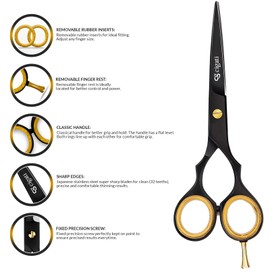 Cigati Hairdressing Scissors with Comb | 6.5 Inch Hair Scissors Stainless Steel Razor Edge Blades | Barber Scissors Professional Salons Hair Cutting Shears for Men, Women & Children (Black, 6.5 inch)