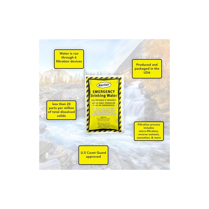Mayday Pouch Water, Coast Guard Emergency Water, 5-Year Shelf LIfe,