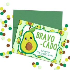 Bravo Avocado Themed Good Work Pun Single (1) All Occasion Blank Greeting Card To Send To Friends & Family, 4"x 6" (when folded) Fill In Congratulations Note Card by AmandaCreation