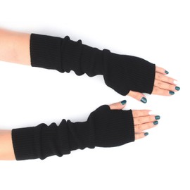 F Flammi Cashmere Blended Arm Warmer for Women Winter Fingerless Gloves Knit Mitten Gloves Wrist Warmer with Thumb Hole