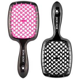 Wet And Dry Vented Detangling Hair Brush For All Hair Types, Light Weight Hairbrush, Scalp Massage Brush, BOM BOM 2 Units Kit (magenta black)