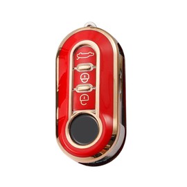 ontto TPU Car key case cover Fit For Fiat 500 500C 500L 500X Panda Punto Lancia Ypslon Delta Grande Bravo 3 buttons Flip Key Box Shell Holder bag keychain keyring Accessories Protector Red A