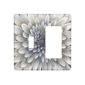 White Dahlia Flower 2 Gang Light Switch Cover Combination Wall Plate Decorative Vintage Grey Cream Hues Outlet Cover Switchplate Electrical GFCI Device Faceplate Kitchen Bathroom Home Decor