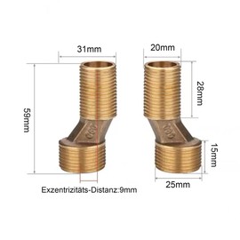 Shut-off Valve 1/2 Inch S Connection, S Connection 1/2 to 3/4, 135 mm-165 mm and 75 mm - 225 mm Installation, Alriedy Shower Tap Adapter Brass, Adjustable Swivel Arm, Set of 2 for Wall Fittings