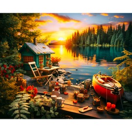 LELEMON Diamond Painting Kits,Lakeside Diamond Art for Adults,5d Diamond Painting Kits for Adults,Scenery Diamond Art Kits with Diamond Painting Accessories for Home Wall Decor 12 x 16inch