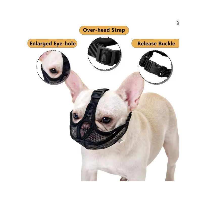 Toolzia Mesh Dog Muzzle - Adjustable Breathable for Short-Snout Breeds