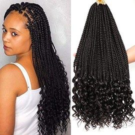 7Packs Crochet Braids Box Braids Extensions Hair Prelooped Crochet Hair Crochet Braids Hair Extensions Goddess Box Braids Crochet Hair Extensions for Black Women (18Inch #1B)