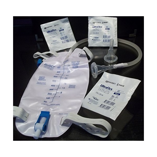 Complete Kit Urinary Incontinence 3-Weeks, 21-Condom Catheters External Self-Seal 29mm (MEDIUM), + 3 Premium Legs Bag 1000ml Tubing, Straps & Fast and Easy Draining. by Ultraflex
