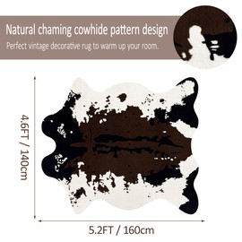 Aoczes Large Faux Cowhide Rug 4.6x5.2 Feet Cow Print Area Rug Cow Hide Rugs for Bedroom Living Kids Room Nursery Office Western Home Decor Carpet, Brown White
