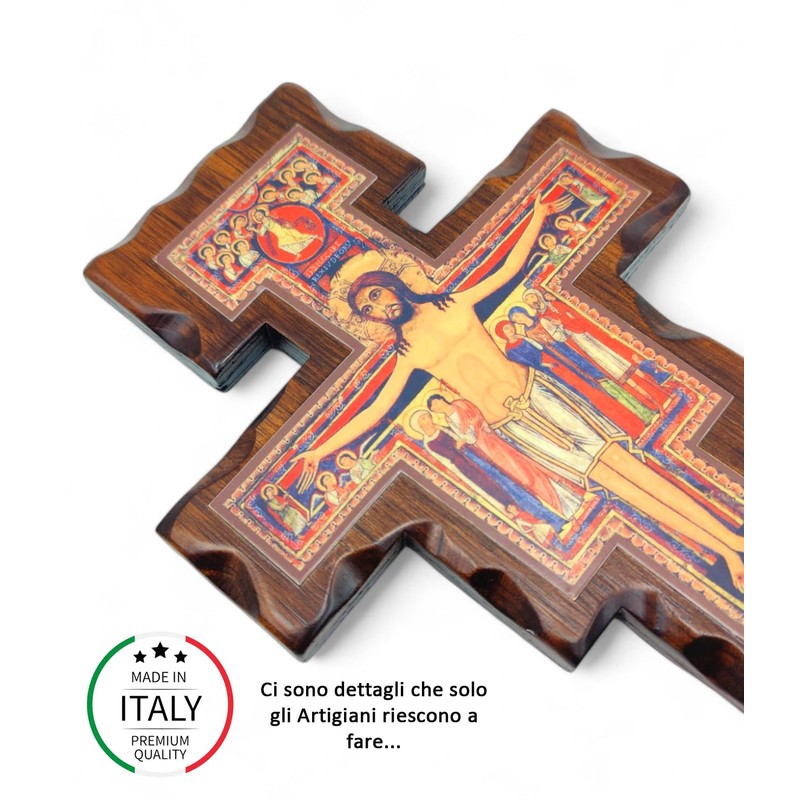 Wooden Crucifix San Damiano Wall Mounted Made in Umbria Italy