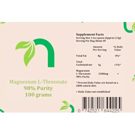 Magnesium L-Threonate Powder 98% Purity 100g Pack