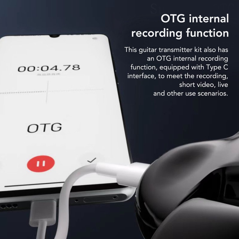 Black Guitar Wireless Transmitter Receiver Kit with Reverberation Type C