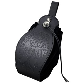 Black belt bag, Medeival faux leather cube bag, Renaissance belt bag, vintage coin purse, LARP portable drawstring bag, black, Phoenix