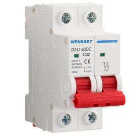 Wengart DC circuit breaker DZ47-63Z, DC500V 32A 2-pin, DIN rail mounting, can quickly interrupt the current to ensure safe operation of the device