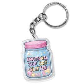 QUINNIAN Emotional Support Coworker Keychain 2 Inches Funny Office, Mental Health, Workplace Humor Acrylic Material Key Ring, Emotional Support Glitter, 2 Inches
