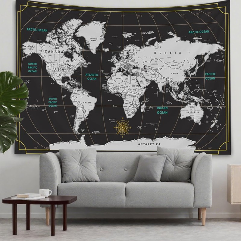 CAPSCEOLL World Map Tapestry for Kids Student Wall Tapestry World