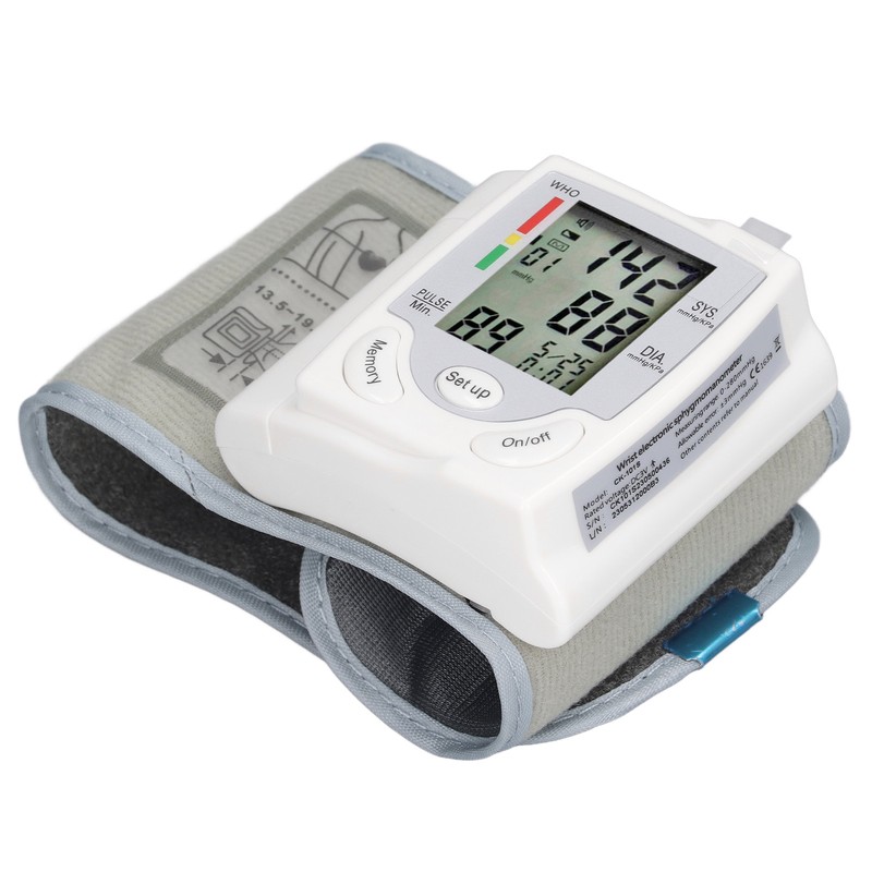 Wrist Blood Pressure Monitor Adjustable Cuff Large LCD Display Digital