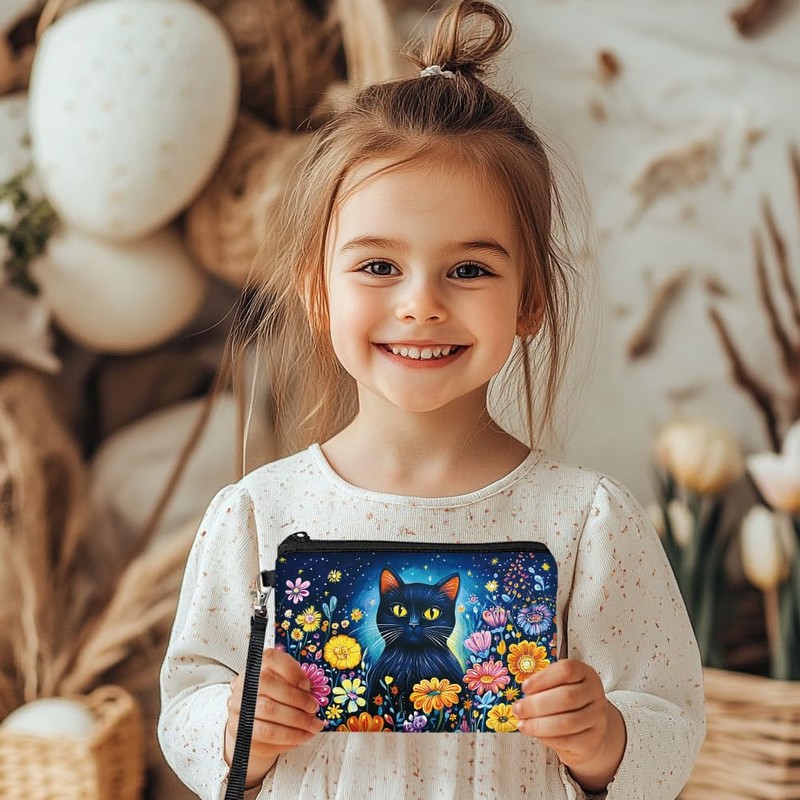 Peacoblue Coin Purse for Women Girls Cat and Flowers 2