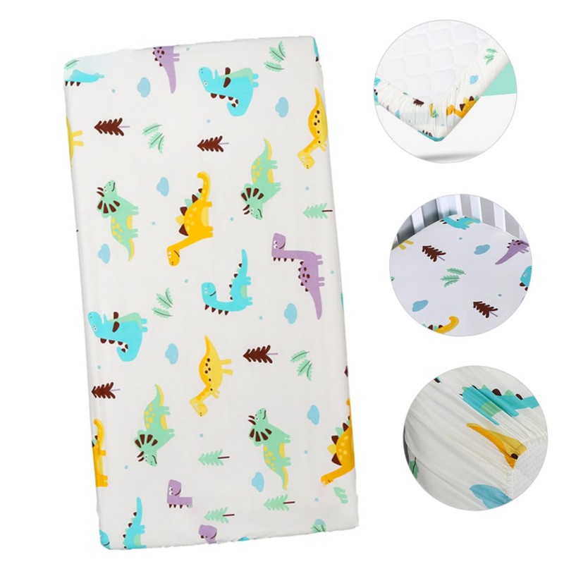 BIUDECO Dinosaur Pattern Crib Fitted Sheet Cotton Cradle Sheet Breathable