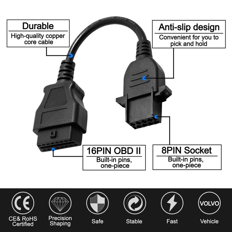 GOLITON OBD2 8 Pin Cable Truck Heavy Duty Diagosis Cables