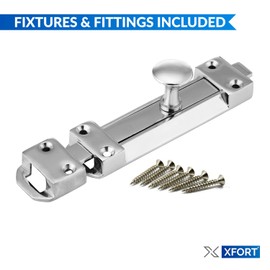 XFORT® 2 Pack Polished Chrome Door Bolt, Surface Mounted Sliding Door Lock, Durable Door Lock Bolts Ideal for Securing Internal Doors for Bedrooms, Bathrooms, Cupboards and Storage Units (100mm)