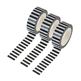 Juego de 3 cintas adhesivas Pantone Washi negras para etiquetar papel decorativo para bricolaje, diario, decoración, planificadores, manualidades, caja de regalo, envoltura de cinta adhesiva (rayas negras)