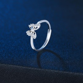 MICMIF Band Ring Butterfly 925 Sterling Silver Rings for Women Girls Adjustable Ring Zirconia Butterfly Silver Rings Jewellery, Silver Silver Zirconia, Cubic Zirconia