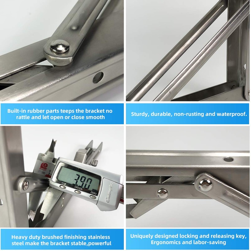 Folding Shelf Brackets 16 Inch, Heavy Duty Stainless Steel Collapsible