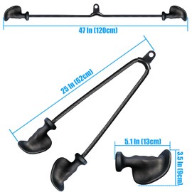 Ergonomic Tricep Rope Pull Down Attachment, Upgraded Long Triceps Rope Cable Attachments for Gym, LAT Pull Down Bar for Cable Machine, Tricep LAT Pulldown Workout Cable Attachments (Hand ROPE-06)