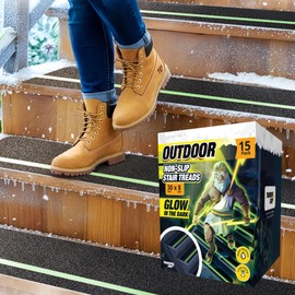 Grip Tape for Stairs 30" x 8" - 15-Pack Glow in the Dark Outdoor Stair Treads Non-Slip Weather Resistant - Anti Slip Tape for Exterior Wooden Steps - Waterproof 80-Grit Adhesive Treads by Thunder Grip