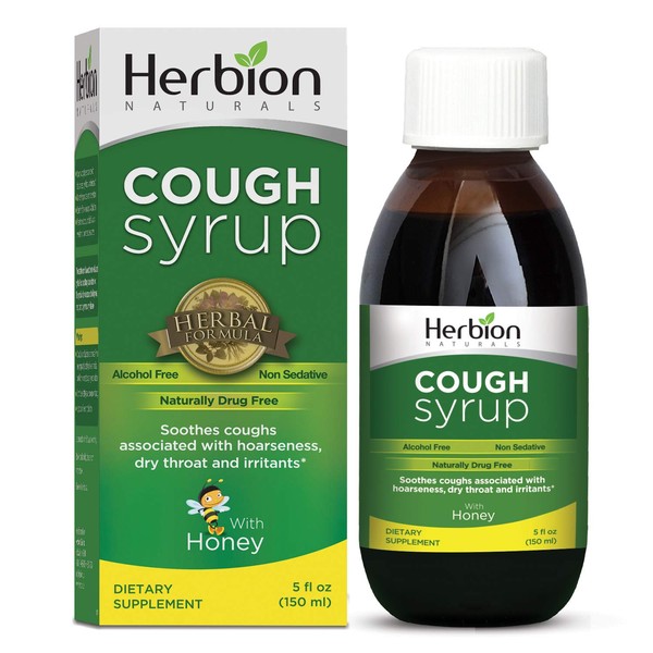 Herbion Naturals Cough Syrup with Honey - 5 fl oz - Helps Relieve Cough & Soothes Sore Throat –Optimizes Immune System – Promotes Healthy Lung Function –for Adults & Kids 13 Months+