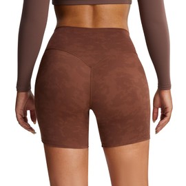 Aoxjox Metamorph - Pantalones cortos de ciclismo para mujer, con control de abdomen, cintura alta, atlética, gimnasio, correr, V profundo, yoga, 6 pulgadas, 1# Cloud Brown, XXXL