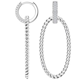 Dochais S925 Sterling Silver Post Hoop Earrings Double Circle with Cubic Zirconia, Gold/Silver Hanging Earrings, Double Circle Stud Earrings, Hypoallergenic Chunky Jewellery as Gifts for Women, Cubic