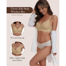 Owucozy Comfortable Wireless Seamless Bras for Women Soft Support Push Up Full Coverage No Underwire Everyday T Shirt Bra(Nude XL)