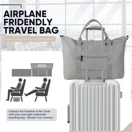 Travel Duffle Bag, Weekender Travel Bag Men Small Gym Bag for Women, Hospital Bag for Labor and Delivery, Overnight Bag Luggage Bag with Trolley Sleeve, Airplane Travel Essentials for Flying(Grey)