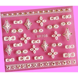 Heart Rose Daisy Flower Rhinestone Lace Stripe 3D Nail Art Stickers Xf 708 for Nails Design Nail Art Stickers Decals Supplies Manicure Tips Sticker Colorful for Nail Decorations