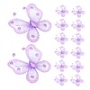 Operitacx 24Pcs Sheer Organza Butterflies Elegant Purple Wire Glitter Decorations