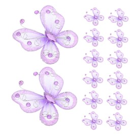 Operitacx 24Pcs Sheer Organza Butterflies Elegant Purple Wire Glitter Decorations for Weddings Bridal Showers and Events for Venues with Quick Assembly and Nighttime Glow
