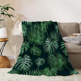 YeeJu Tropical Decorative Throw Blanket Twin Size Green Plant Leaf Blanket for Couch Sofa Bed Soft Cozy Lightweight Fuzzy Fleece Blankets and Throws Cute Spring Summer Gift Blanket 60x80