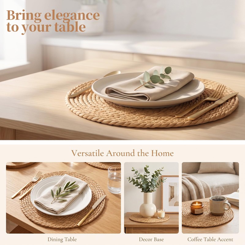 Round Woven Placemats Set of 6, 25 cm Natural Placemat