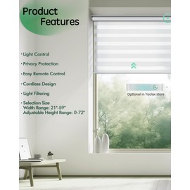 Yoolax Motorized Zebra Blinds, Remote Zebra Shades for Indoor Windows, Motorized Shades with Remote Light Control Horizontal Window Blinds (80% Shading White, 47" x 72")