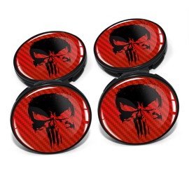 4 x Hub Caps, 60 mm Diameter, Wheel Centre Caps, Rim Sticker, Gel Emblem Doming for Car Rims, Tuning Accessories, Wheel Hub Caps DM006 (No. 4 Punisher Carbon Red, Hub Cap Set)