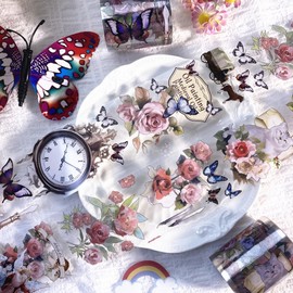 DiiWmme Handbook Decoration,Clear Flower Sticker Tape DIY Craft Material Decorative Stickers Scrapbooking Supplies Sticker Journal Accessories for Scrapbook,Planners,Bullet Journals (A)