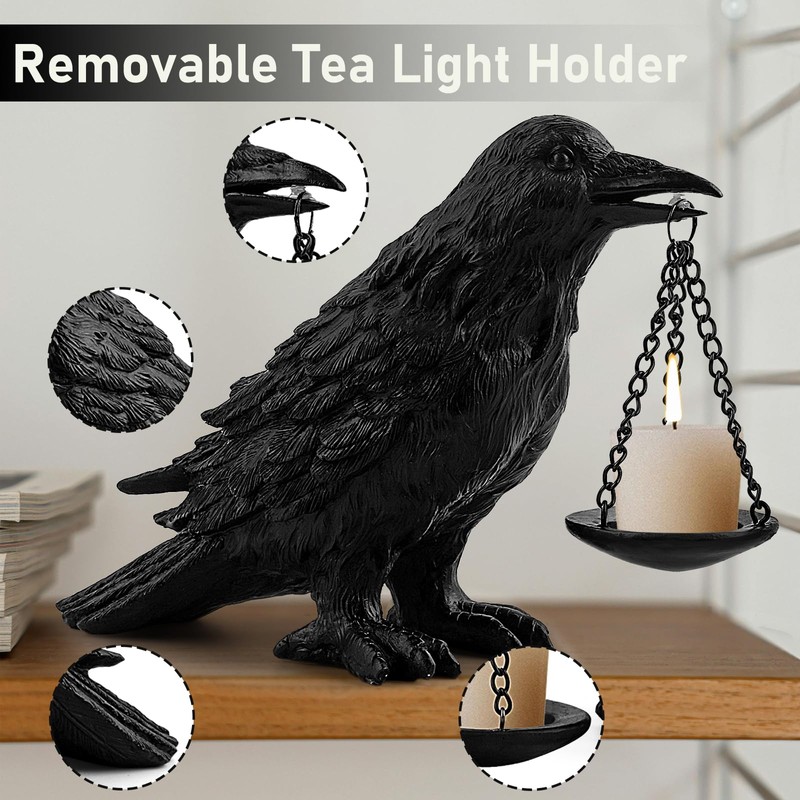 ehuoyan Raven Gothic Halloween Decor Fake Crow Light Holder Raven