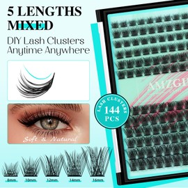 Lash Clusters Wispy 144PCS Eyelash Extension Cluster Lashes Individual Lashes DIY Lash Extension Natural Look Cluster Eyelash Extensions False Eyelashes at Home for Beginners(Midnight,D-Mix8-16mm)