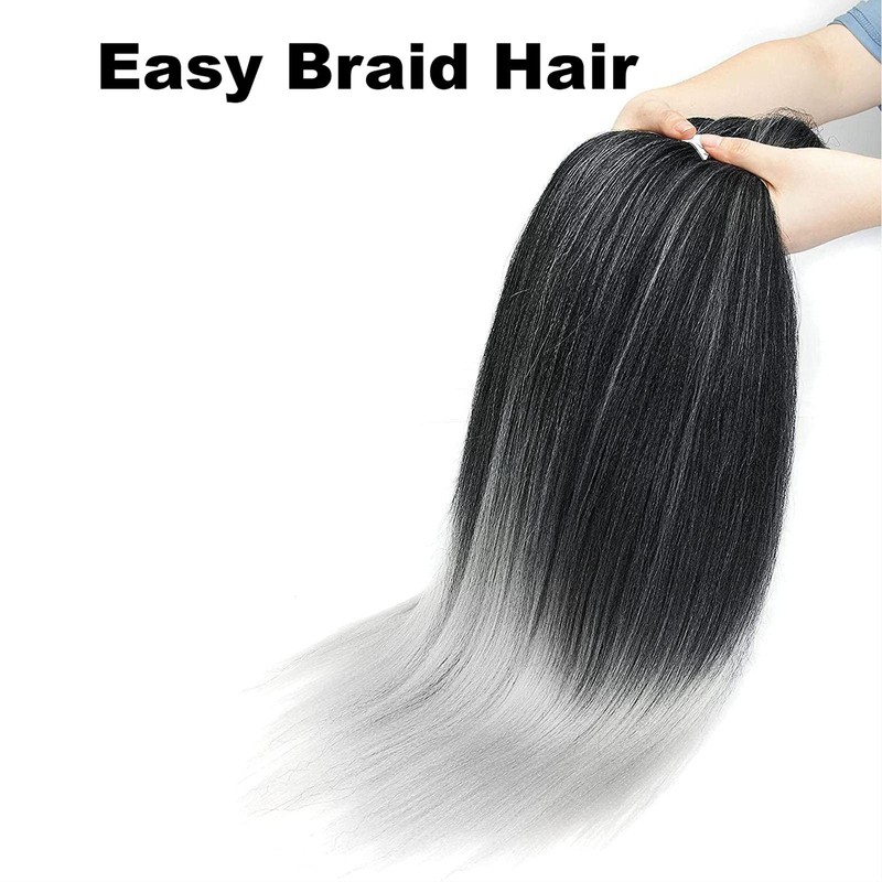 DT CHERYL Pre Stretched Braiding Hair, 6 Pack Silver Braided