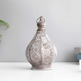 JHY DESIGN Moroccan Style Vintage Lantern Metal Table Lamp Battery Powered 11.5" Tall Cordless Lamp Desk Lamp with Edison Bulb for Living Room Bedroom Weddings Parties Garden Lounge Outdoor Indoor