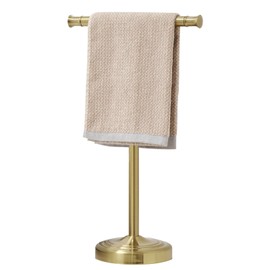 RUMOSE 17 Inch Brushed Gold Towel Stand Hand Towel Holder Bathroom Kitchen Vanity Countertop T-Shape Towel Rack Free Standing Stainless Steel Towel Bar Towel Ring